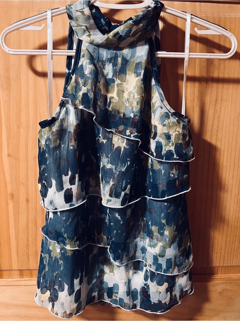 Bwear Black and White Halter Top with Blue-Green Print